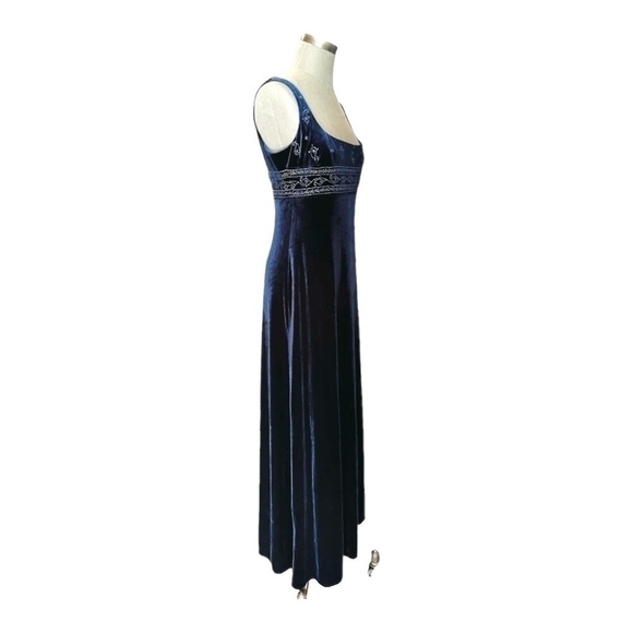 LAUNDRY Shelli Segal Navy Blue Velvet Dress Women Lined Crystal Embroidery Dress - Picture 6 of 9